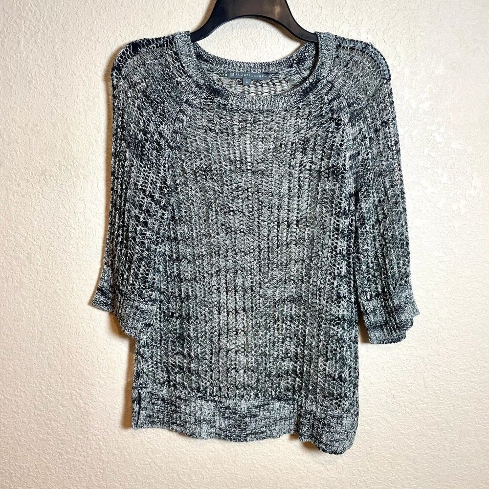 Elliott Lauren Pullover Sweater Womens Small Black Open Knit‎ 3/4 Sleeve